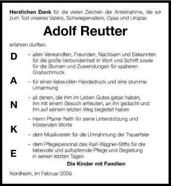 Traueranzeige von Adolf Reutter 