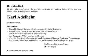 Traueranzeige von Karl Adelhelm 