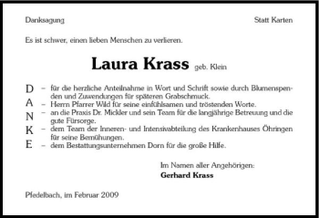 Traueranzeige von Laura Krass 