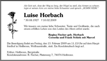 Traueranzeige von Luise Horbach 