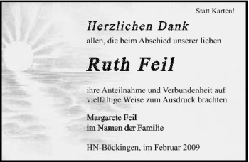 Traueranzeige von Ruth Feil 