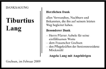 Traueranzeige von Tiburtius Lang 