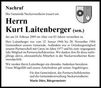 Traueranzeige von Kurt Laitenberger 