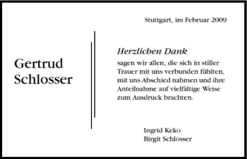 Traueranzeige von Gertrud Schlosser 