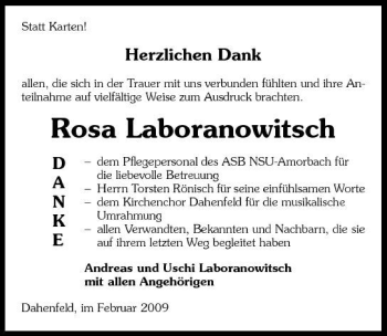 Traueranzeige von Rosa Laboranowitsch 