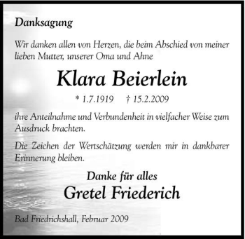 Traueranzeige von Beierlein Beierlein 