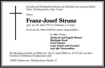 Traueranzeige von Franz-Josef Strunz 