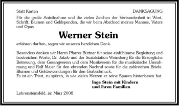 Traueranzeige von Werner Stein 