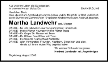 Traueranzeige von Martha Landwehr 