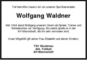 Traueranzeige von Wolfgang Waldner 