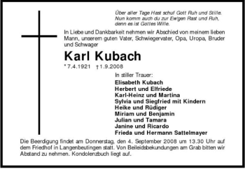 Traueranzeige von Karl Kubach 
