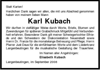 Traueranzeige von Karl Kubach 