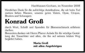 Traueranzeige von Konrad Groß 