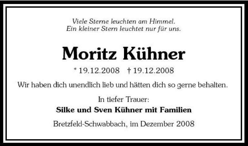  Traueranzeige für Moritz Kühner vom 23.12.2008 aus 
