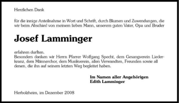 Traueranzeige von Josef Lamminger 