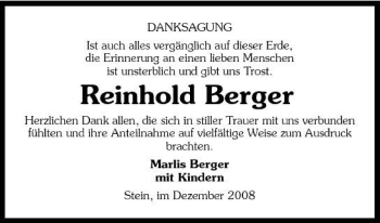 Traueranzeige von Reinhold Berger 