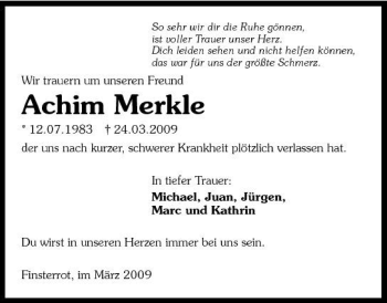 Traueranzeige von Achim Merkle 