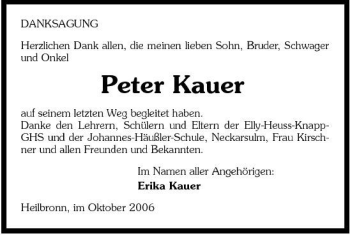 Traueranzeige von Peter Kauer 