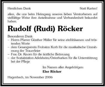 Traueranzeige von Rudolf Röcker 