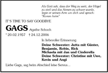 Traueranzeige von Agathe Schoch 