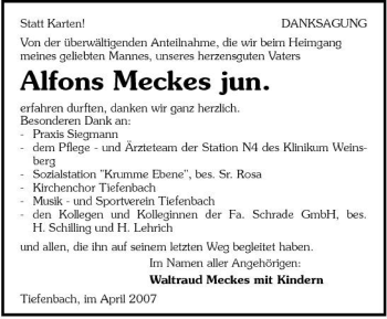 Traueranzeige von Alfons jun Meckes 