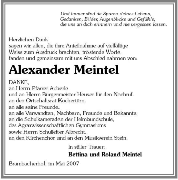 Traueranzeige von Alexander Meintel 