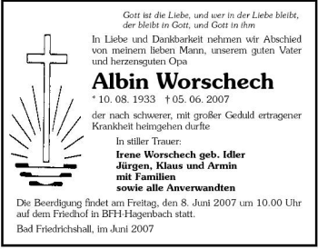 Traueranzeige von Albin Worschech 