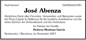 Traueranzeige von Jose Abenza 