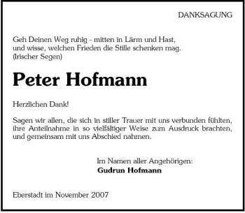 Traueranzeige von Peter Hofmann 