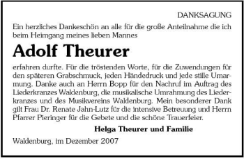 Traueranzeige von Adolf Theurer 