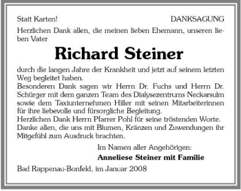 Traueranzeige von Richard Steiner 