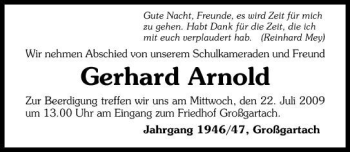 Traueranzeige von Gerhard Arnold 