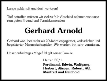 Traueranzeige von Gerhard Arnold 