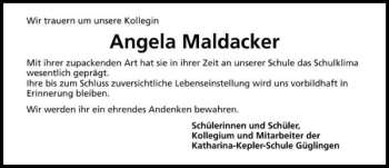 Traueranzeige von Angela Maldacker 