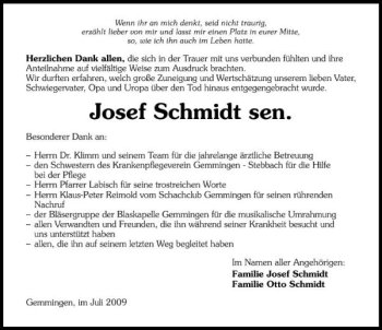 Traueranzeige von Josef sen Schmidt 
