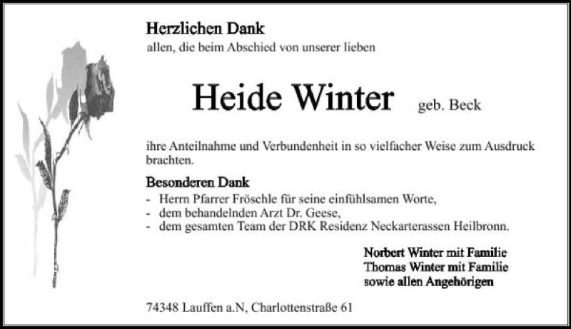  Traueranzeige für Heide Winter vom 28.07.2009 aus 