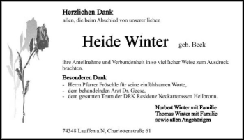 Traueranzeige von Heide Winter 
