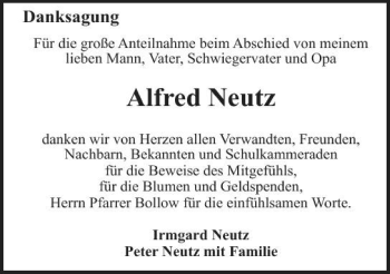 Traueranzeige von Alfred Neutz 