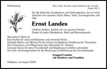 Traueranzeige von Ernst Landes 