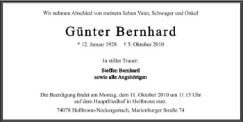 Traueranzeige von Günter Bernhard 