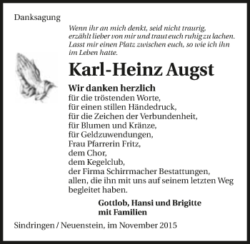 Traueranzeige von Karl-Heinz Augst 