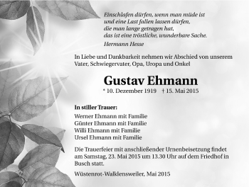 Traueranzeige von Gustav Ehmann 