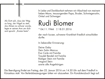 Traueranzeige von Rudi Blomer 