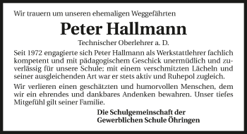 Traueranzeige von Peter Hallmann 