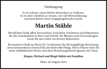 Traueranzeige von Martin Stähle 