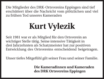 Traueranzeige von Kurt Vylezik 