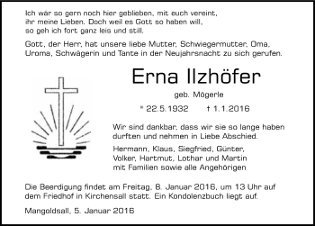 Traueranzeige von Erna Ilzöfer 
