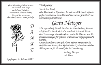 Traueranzeige von Gerta Metzger 