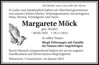 Traueranzeige von Margarete Möck 