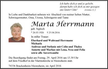 Traueranzeige von Marta Herrmann 